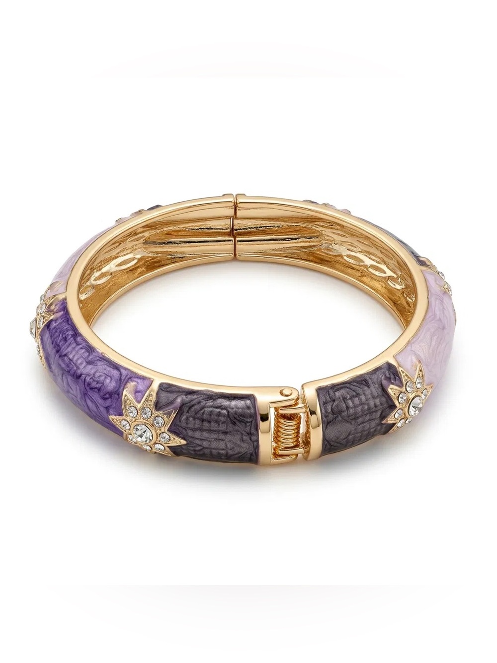 New Gold-Tone Pink and Purple Enamel Hinged Bangle Bracelet (one size)